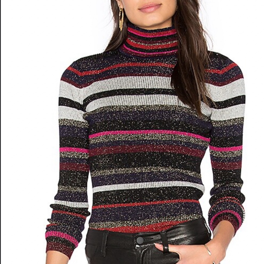 Diane von Furstenberg Leela Metallic Turtleneck Sweater Royal Navy, Pink, Silver